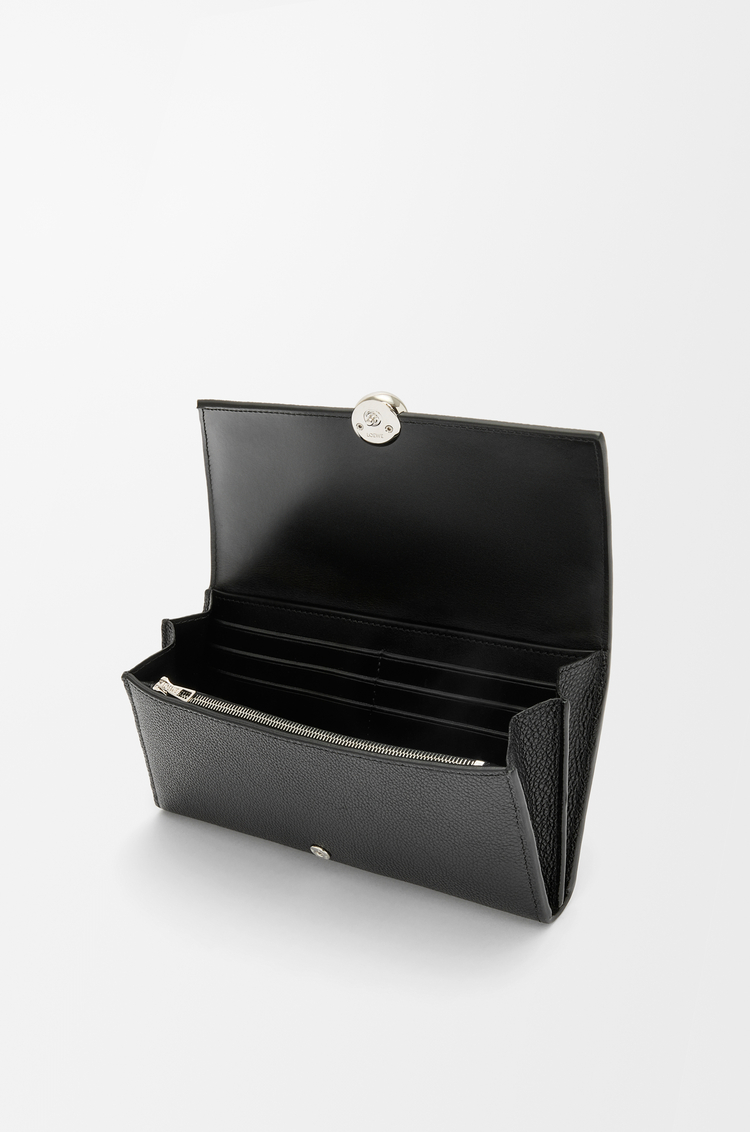 LOEWE 鵝卵石紋粒面小牛皮 Pebble 長夾 黑色