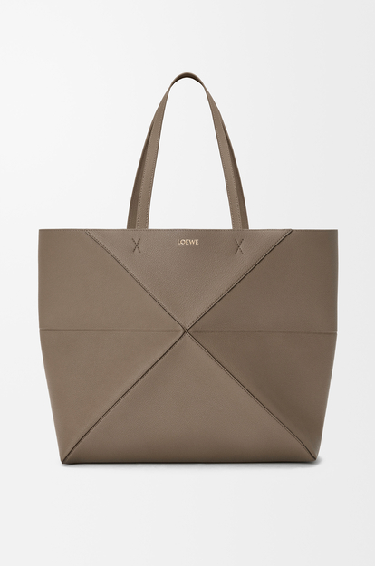 LOEWE Large horizontal Puzzle Fold tote in soft grained calfskin Taupe