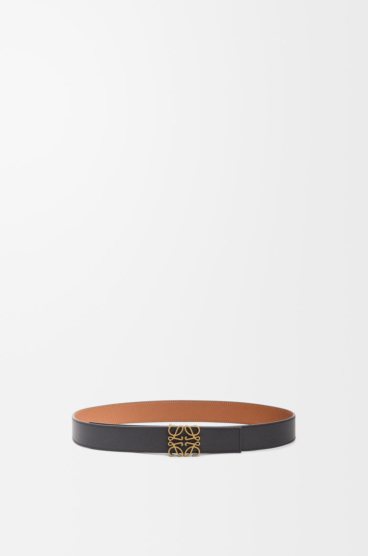 LOEWE 牛皮革双面 Anagram 腰带 焦糖棕/黑色/古金色