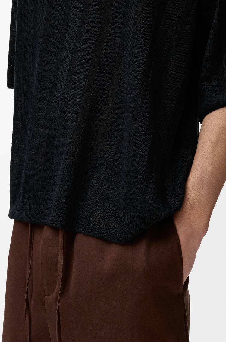 LOEWE Short sleeve top in linen Black