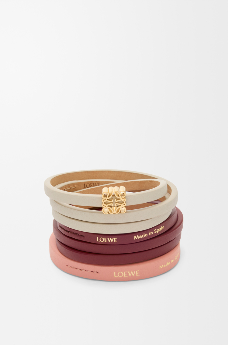 LOEWE Twist double bracelet in calfskin Light Ghost/Burgundy