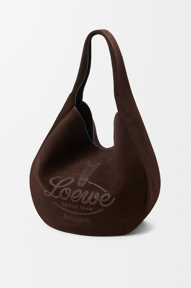 LOEWE Roomy hobo in suede calfskin Dark Brown
