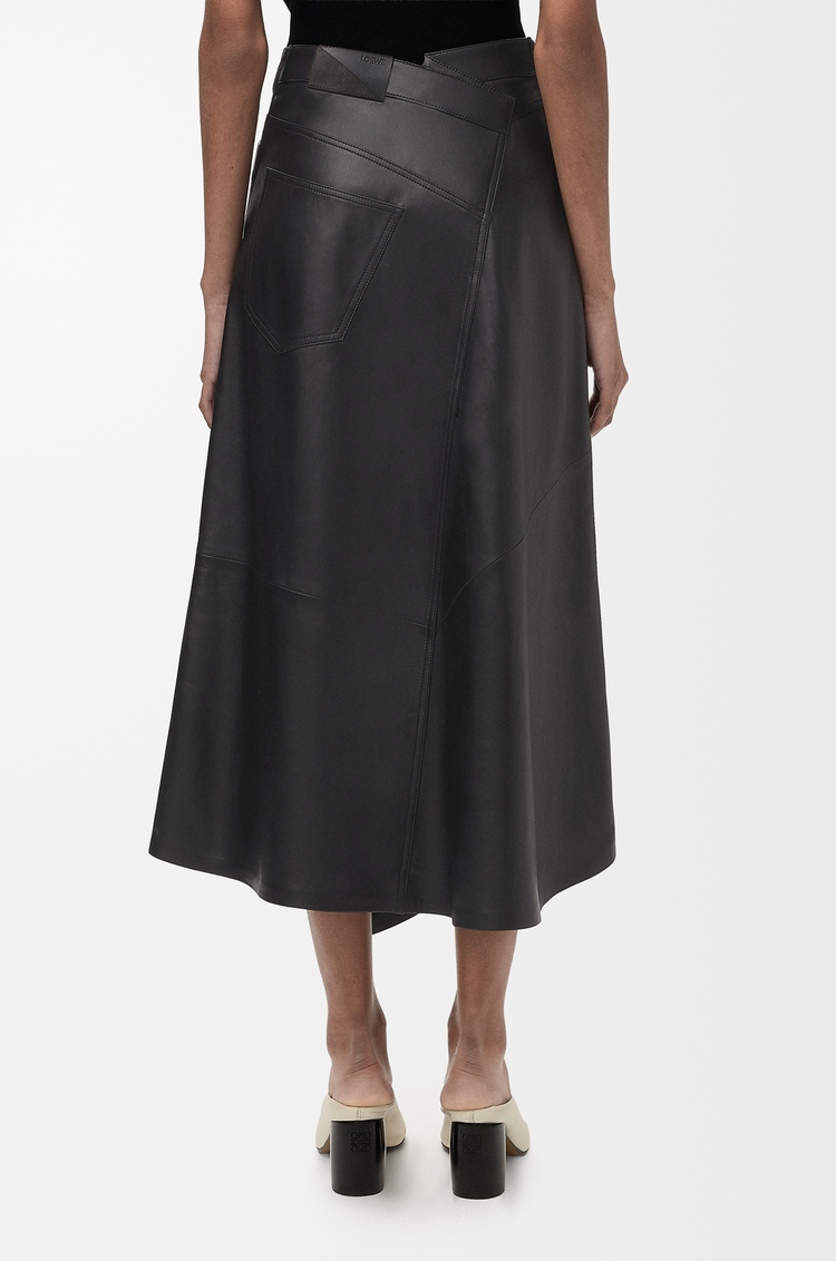LOEWE Asymmetric skirt in satin nappa lambskin Black