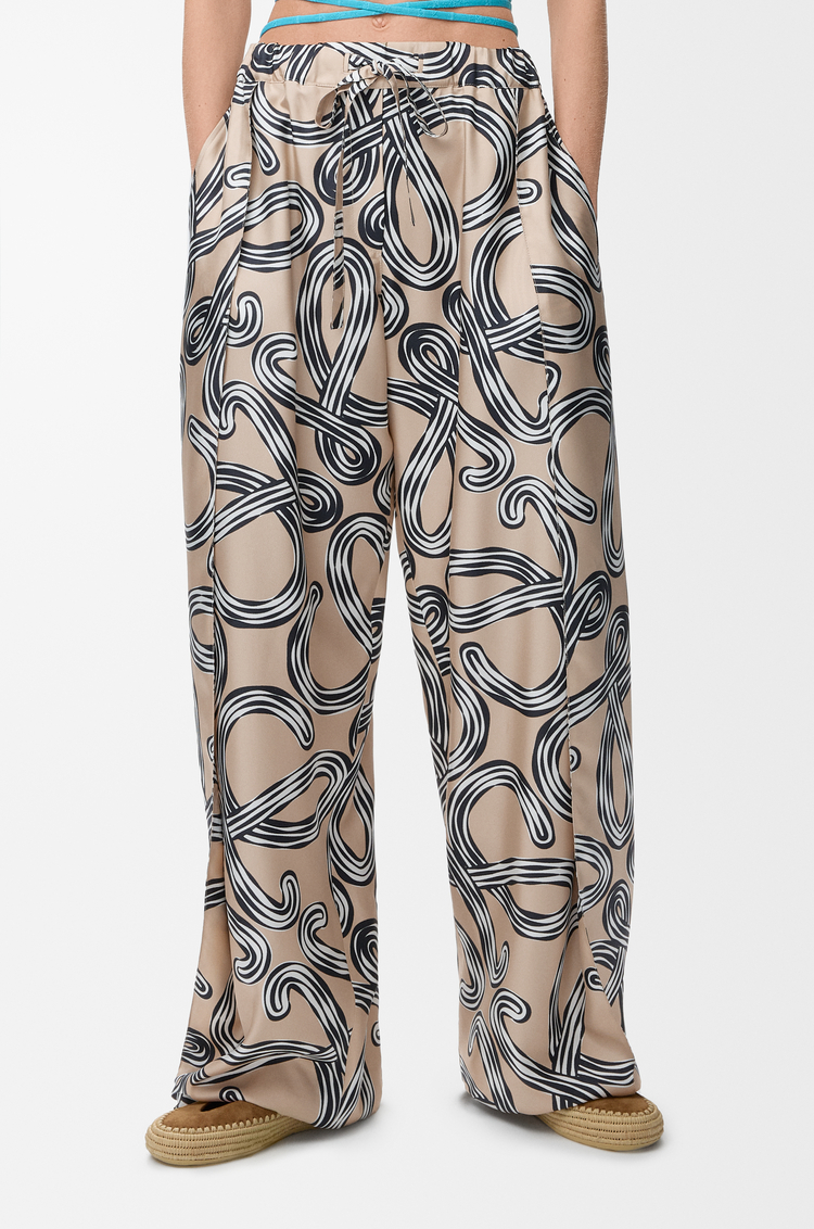 LOEWE Pantalón pixelado en seda Beige/Negro