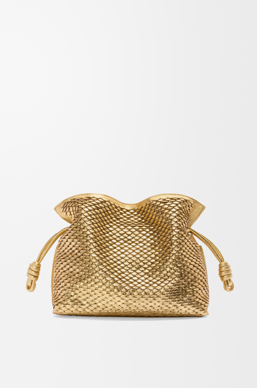 LOEWE Flamenco Clutch moyen en cuir d'agneau laminé Doré