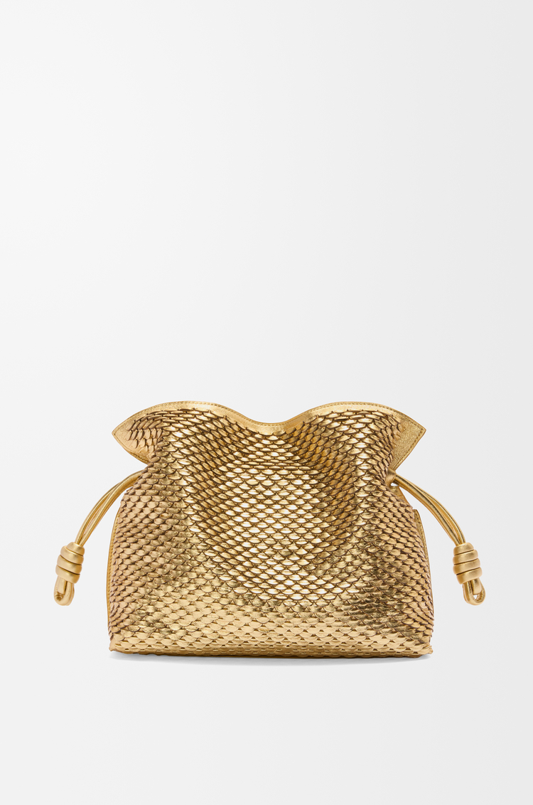 LOEWE Medium Flamenco clutch in laminated lambskin Gold