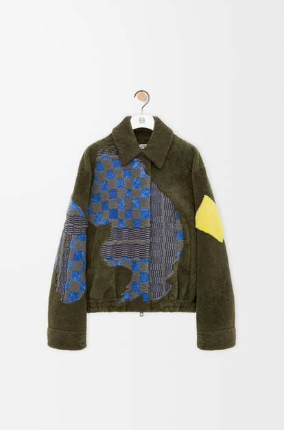 LOEWE Bomber jacket in shearling Khaki Green/Multicolor