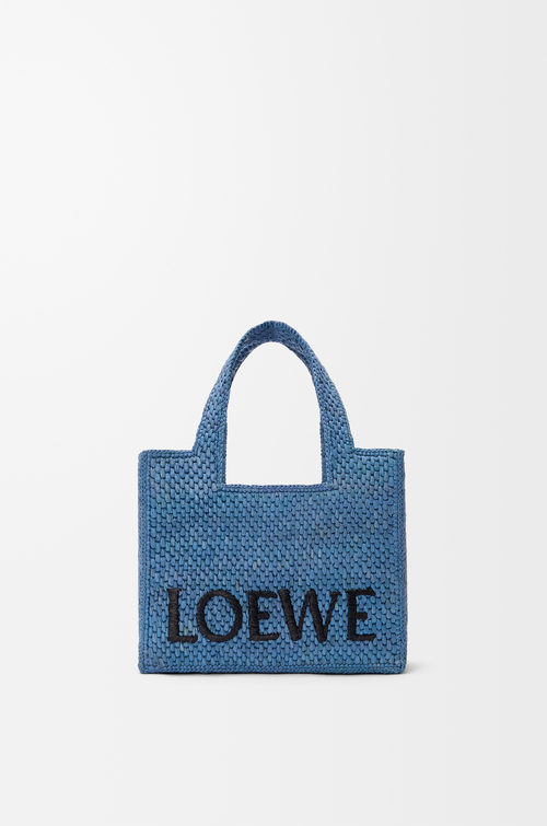 LOEWE Mini LOEWE Font Tote en raphia Bleu Clair