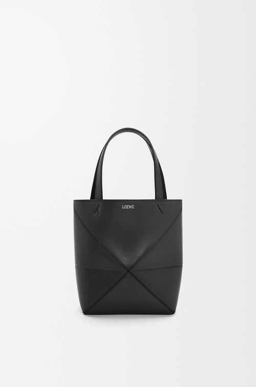 LOEWE Bolso Puzzle Fold tote mini en piel de ternera brillante Negro