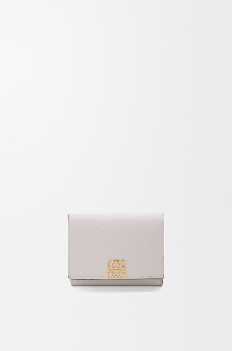 LOEWE Anagram trifold wallet in pebble grained calfskin Light Ghost Grey