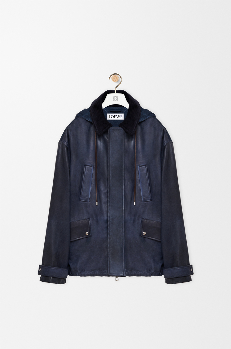 LOEWE Parka corta en piel napa de cordero y algodón Azul Marino