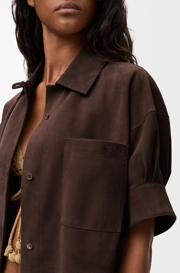 LOEWE Short sleeve shirt in suede goatskin Dark Brown