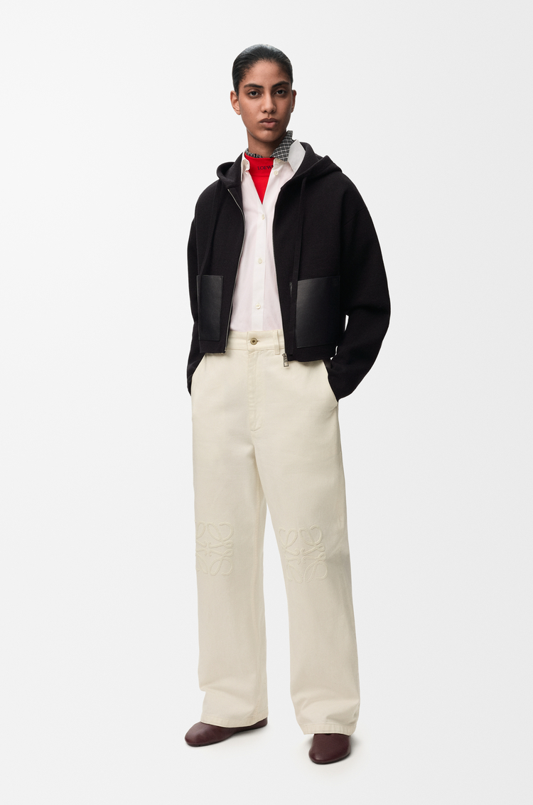 LOEWE Felpa con cappuccio e zip in lana Nero