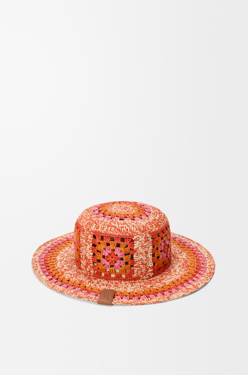 LOEWE Cappello alla pescatora in rafia Arancione Acceso/Rosa