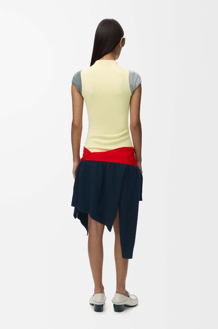 LOEWE Dress in wool & viscose blend Yellow/Multicolor