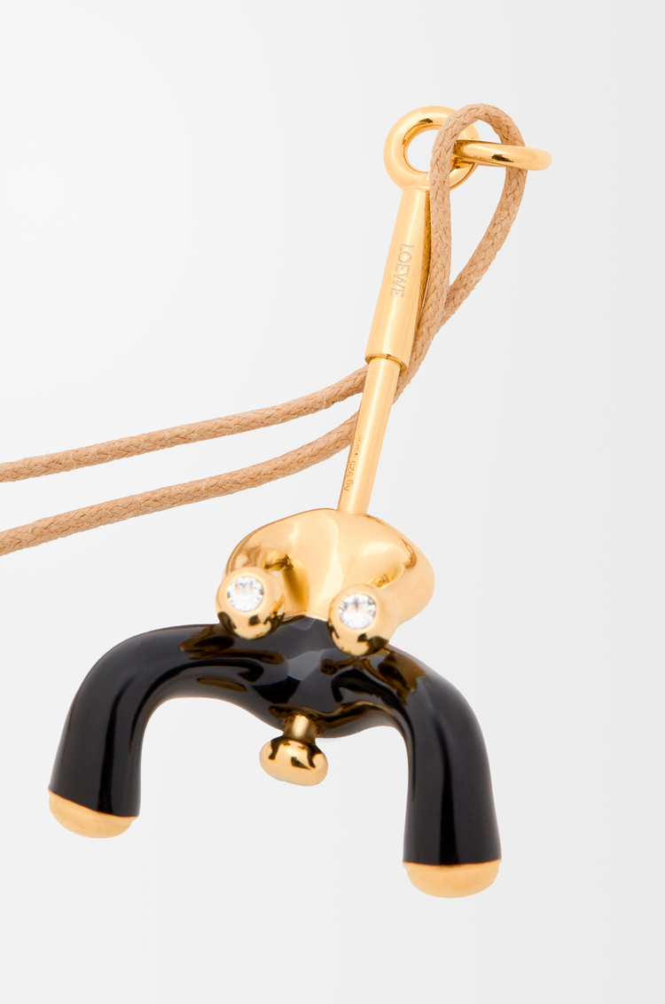LOEWE Seated Acrobat pendant in sterling silver and crystals Gold/Black