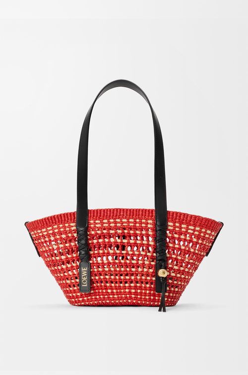 LOEWE Borsa cesto Braid piccola in palma Iraca e pelle di vitello Red/Natural