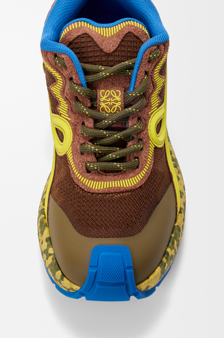 LOEWE Sneaker Pogo en maille technique et cuir velours Marron/Vert/Kaki
