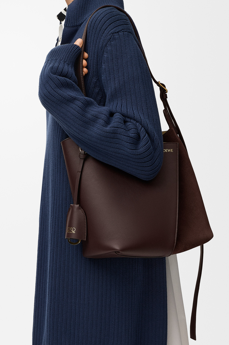 LOEWE Medium Bilbao bucket in soft calfskin and suede Dark Chestnut