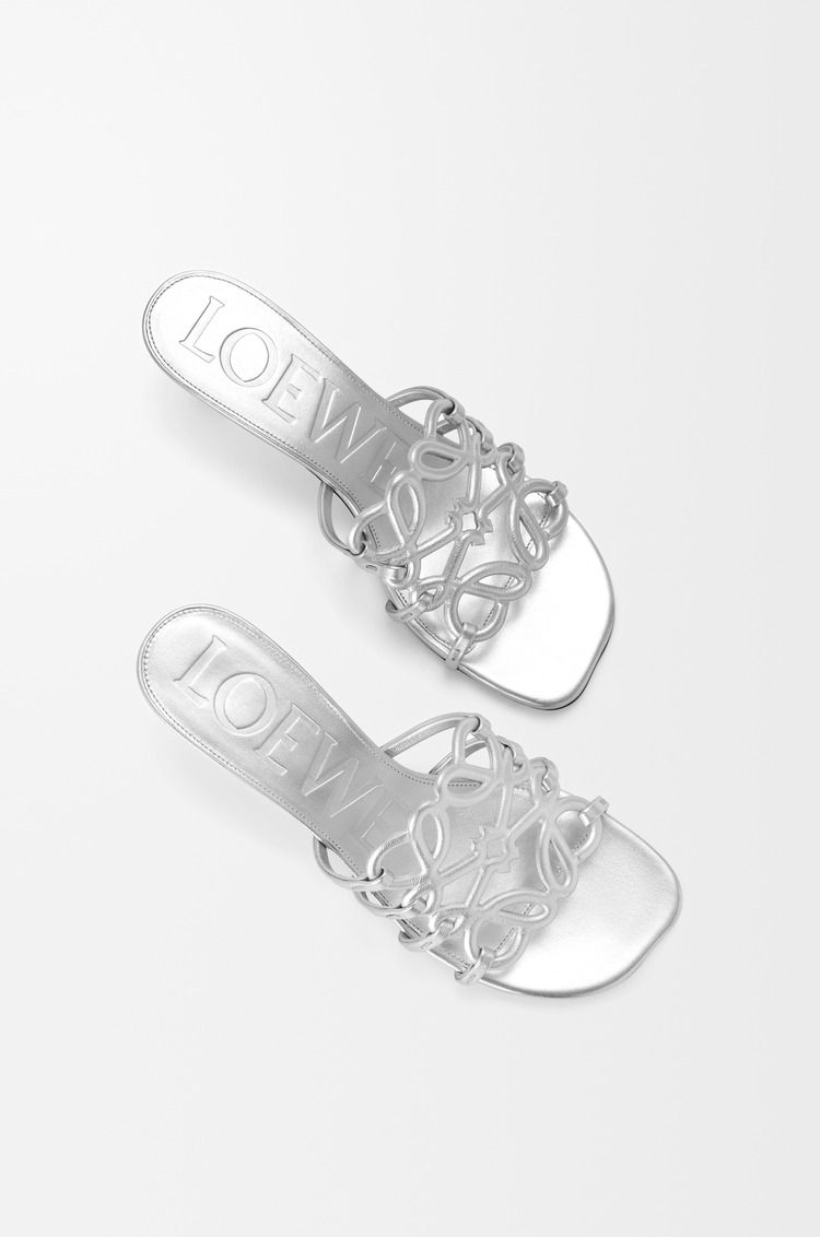 LOEWE Petal Anagram slide in laminated lambskin Silver