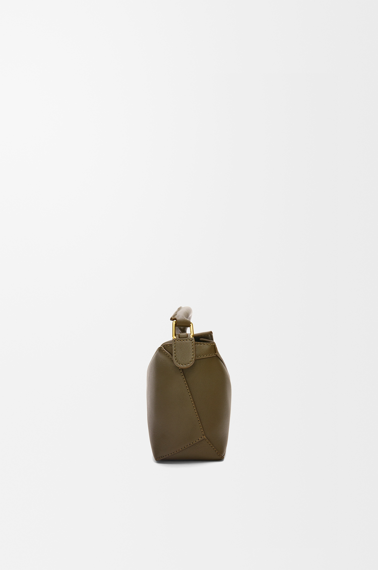 LOEWE Mini sac Puzzle Edge en cuir de veau classique Vert Kaki Foncé