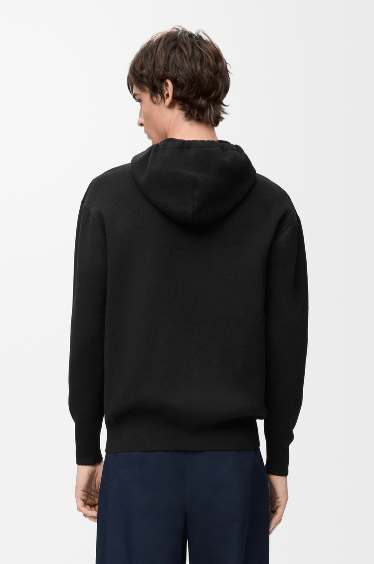 LOEWE Sudadera con capucha y cremallera en lana Negro