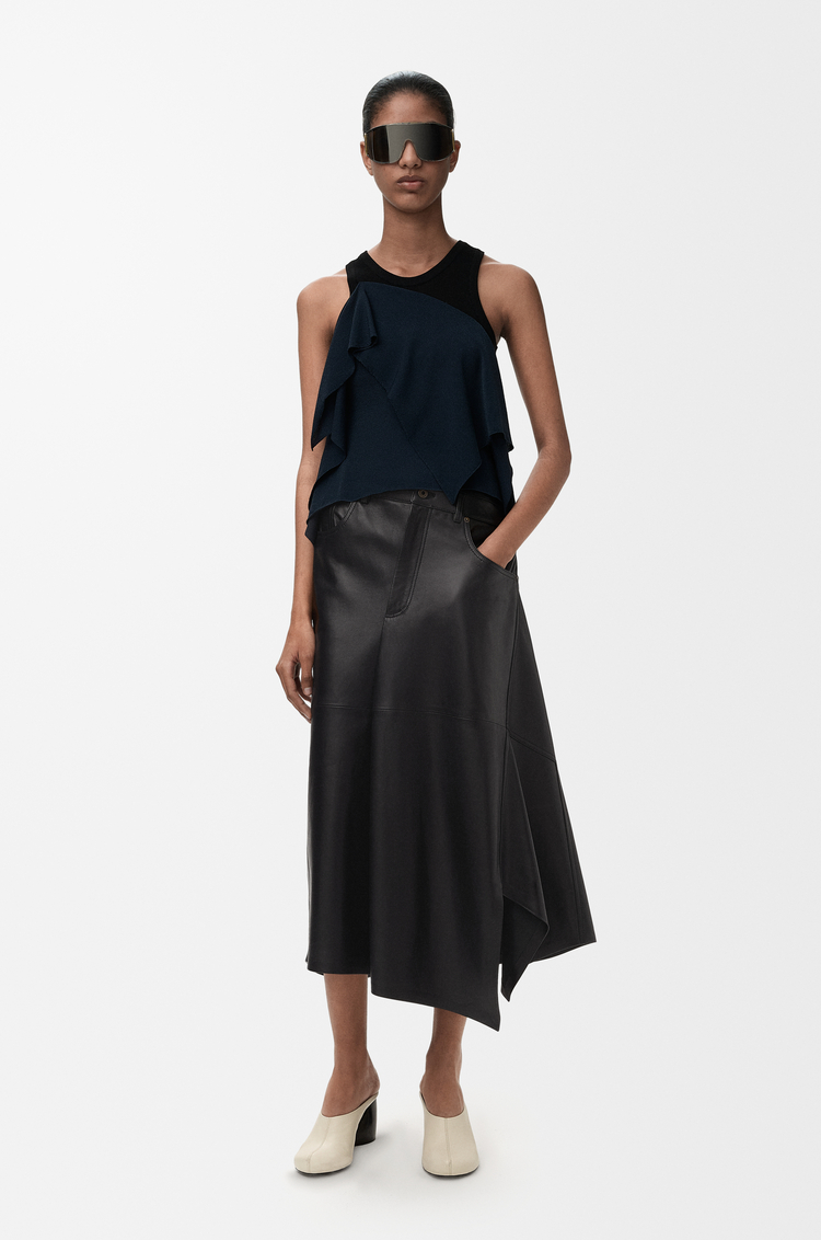 LOEWE Asymmetric skirt in satin nappa lambskin Black