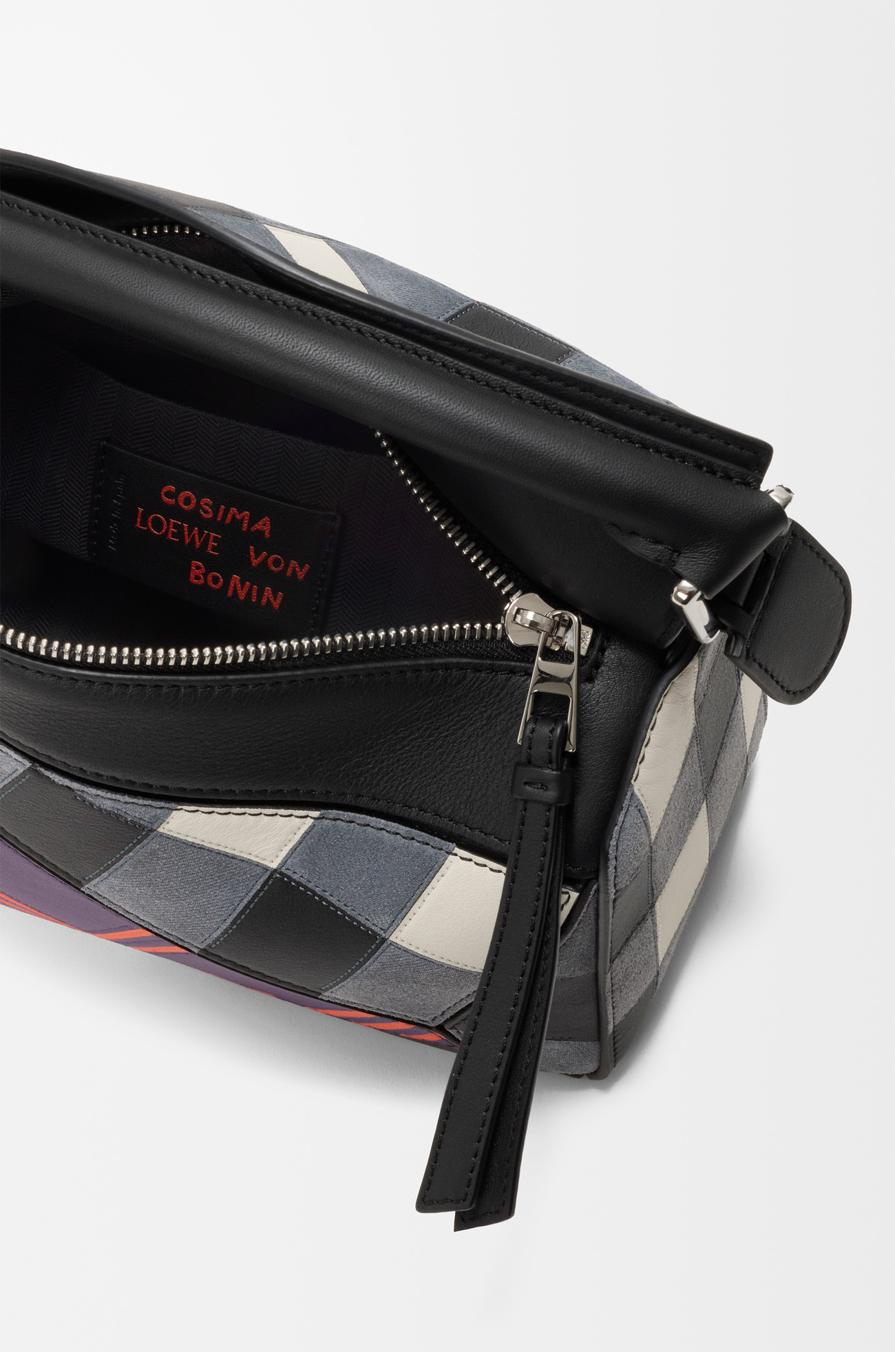 LOEWE Bolso Puzzle pequeño con intarsia a cuadros Morado Oscuro/Multicolor
