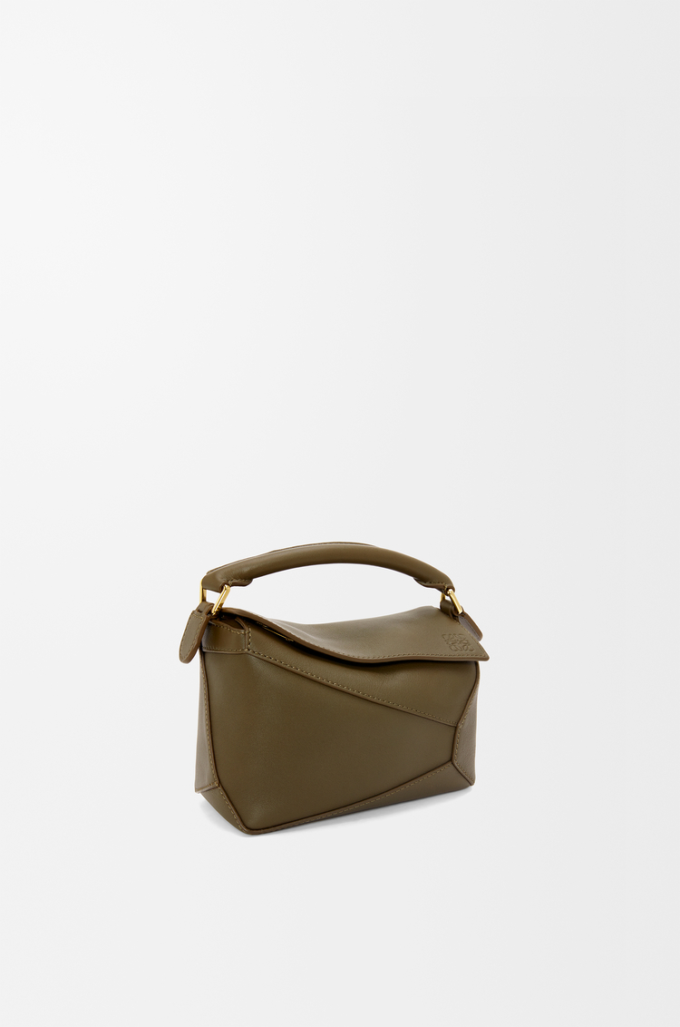 LOEWE Mini sac Puzzle Edge en cuir de veau classique Vert Kaki Foncé