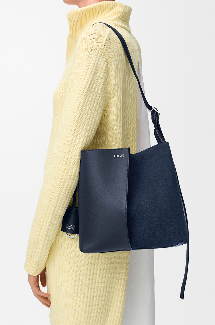LOEWE Medium Bilbao bucket in soft calfskin and suede Deep Navy