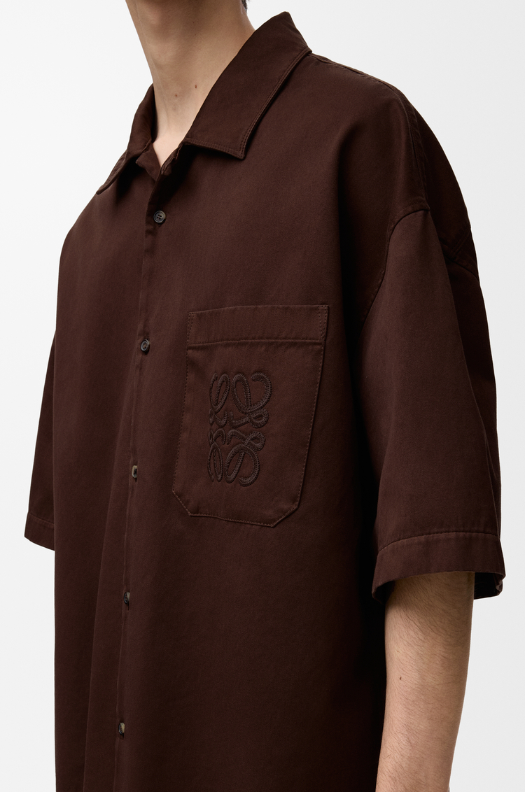 LOEWE Short sleeve shirt in cotton Chocolate Brown