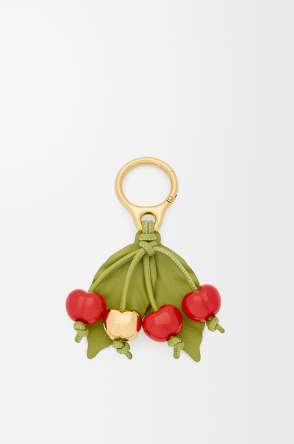 LOEWE Cherry charm in classic calfskin Green/Red