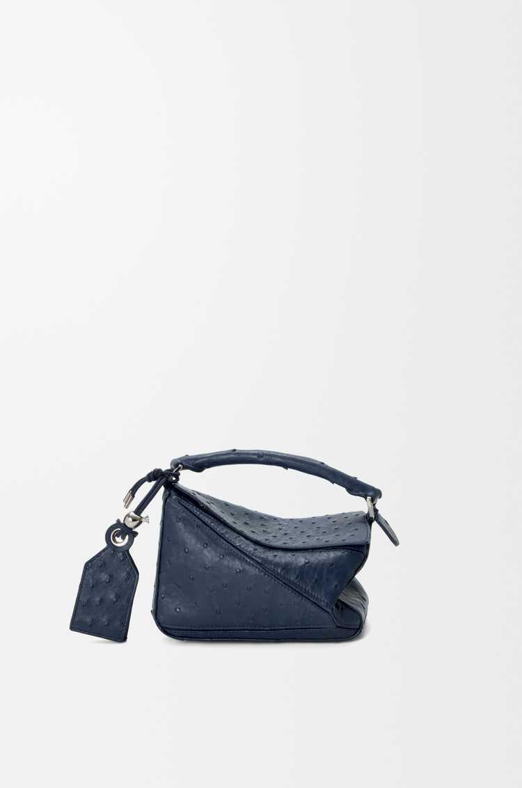 LOEWE Mini Featherlight Puzzle bag in ostrich Deep Navy