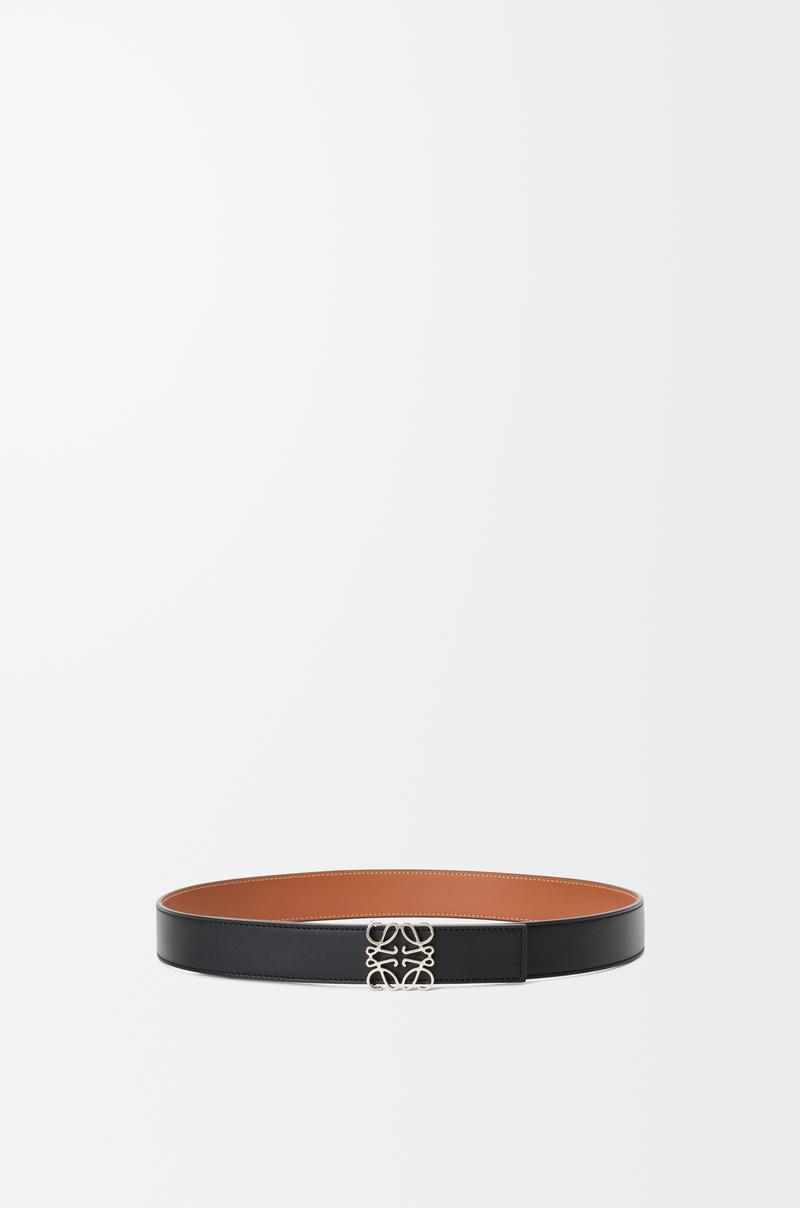 LOEWE Reversible Anagram belt in smooth calfskin Black/Tan/Palladium