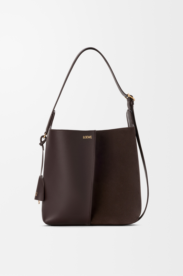 LOEWE Medium Bilbao bucket in soft calfskin and suede Dark Chestnut