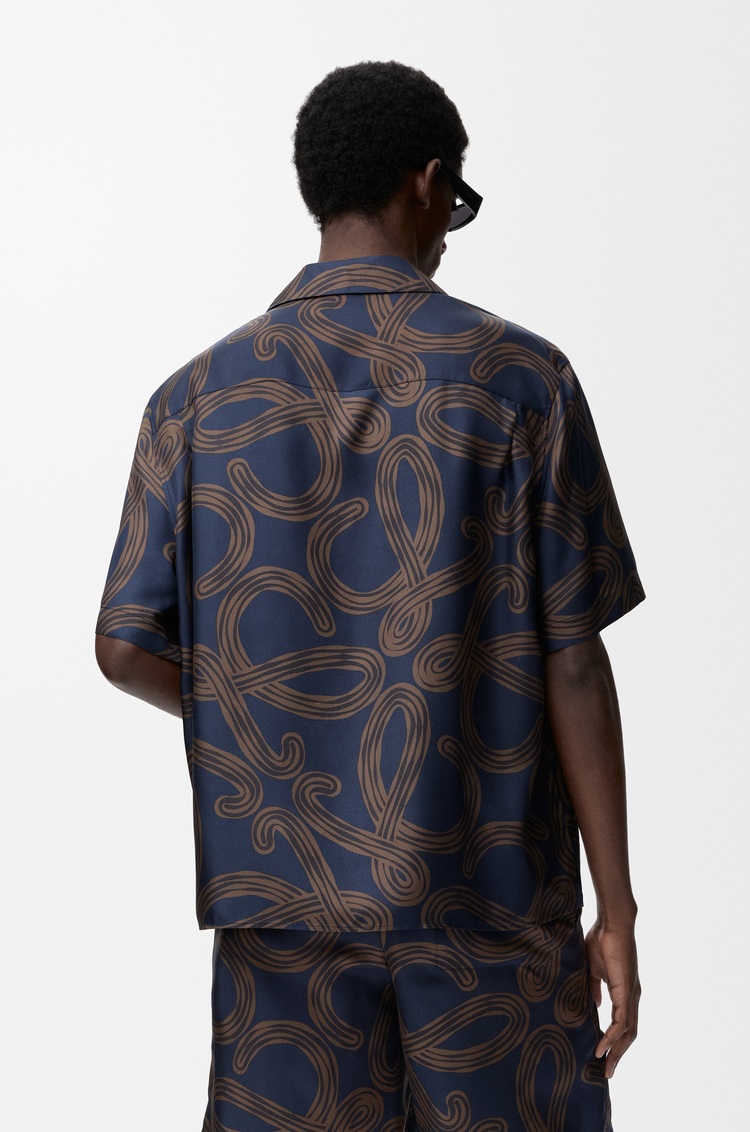 LOEWE Short sleeve shirt in silk Navy/Brown