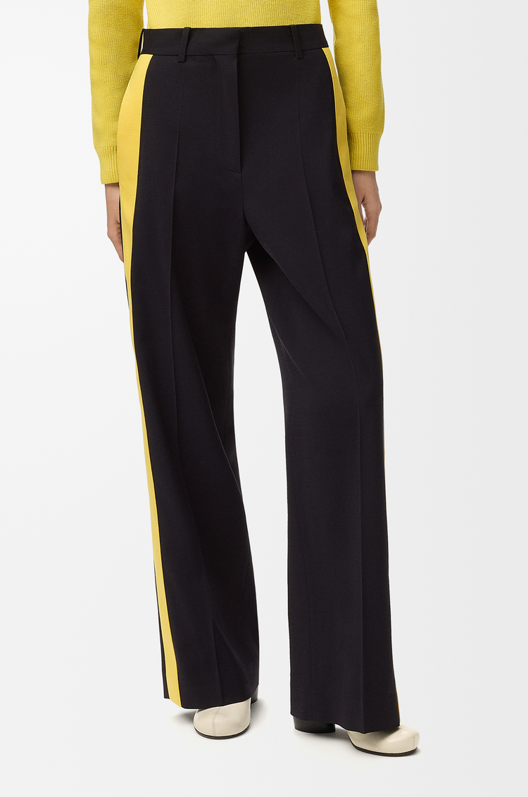 LOEWE Pantalon en viscose et laine mélangées Bleu Marine/Jaune
