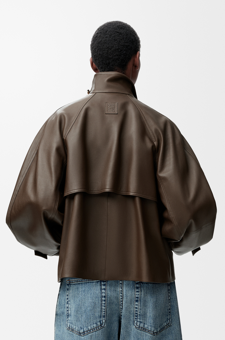 LOEWE Parka courte en cuir de veau nappa Vert Foncé