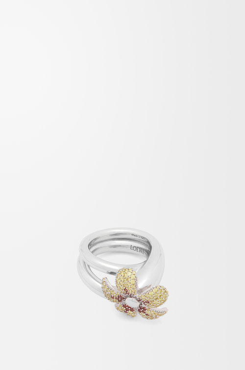 LOEWE Anello Flor in argento sterling e cristalli Giallo/Argento