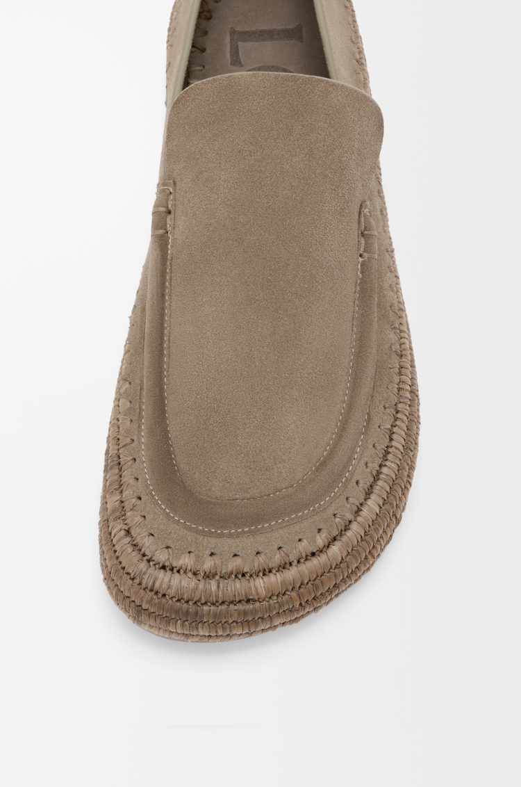 LOEWE Rio loafer in suede and raffia Stone Grey