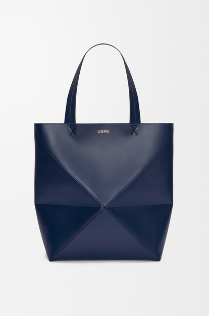 LOEWE XL Puzzle Fold tote in shiny calfskin Abyss Blue