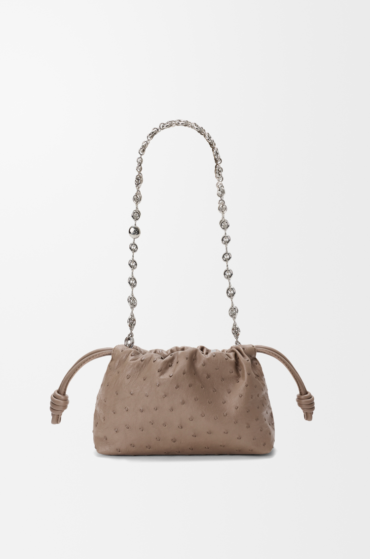 LOEWE Mini Flamenco purse en cuir d'autruche Taupe Foncé