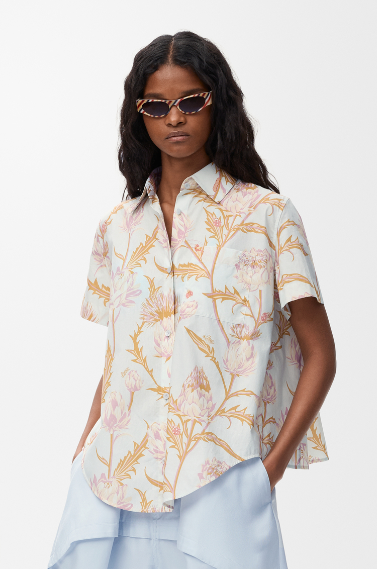 LOEWE Camisa de manga corta en algodón Azul Claro/Multicolor
