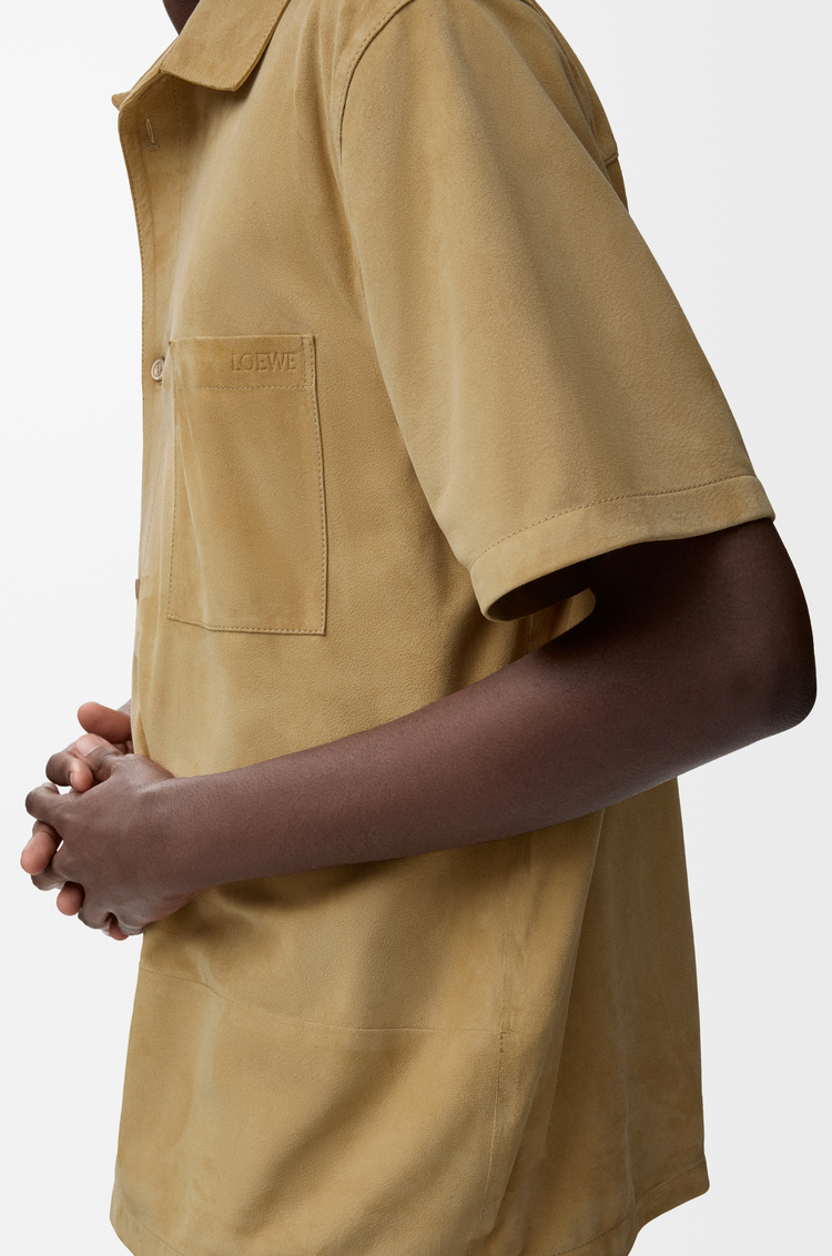 LOEWE Short sleeve shirt in suede goatskin Beige