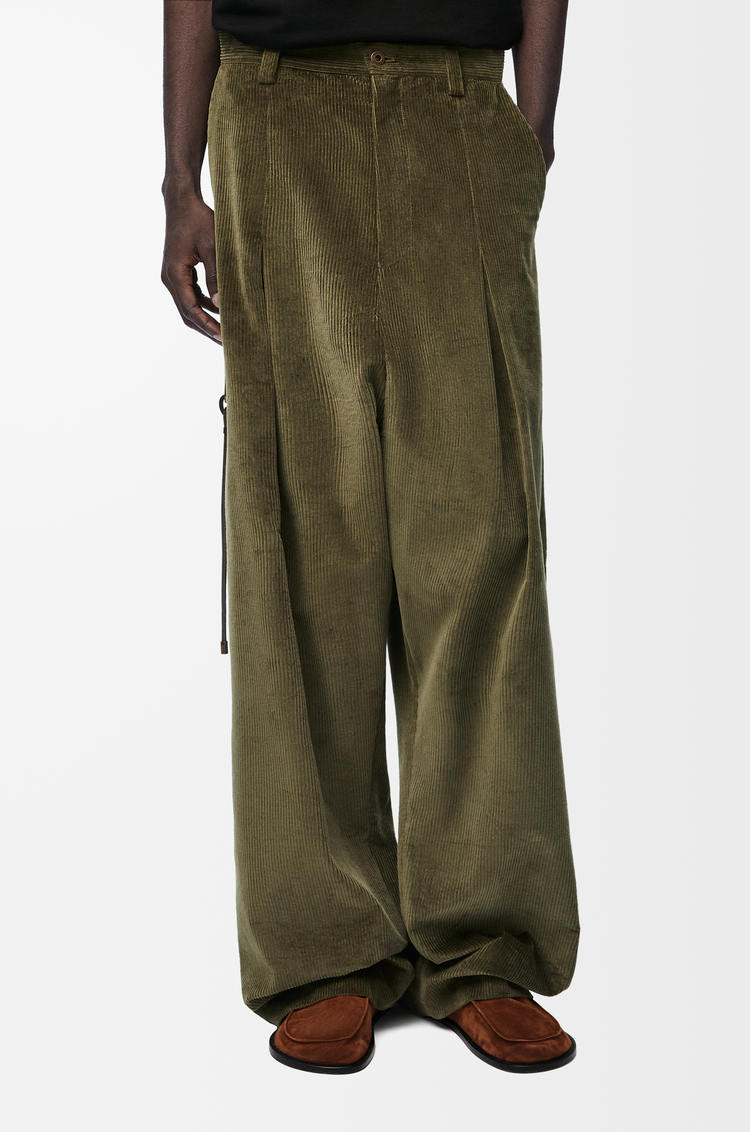 LOEWE Low crotch trousers in cotton and cashmere Khaki Green