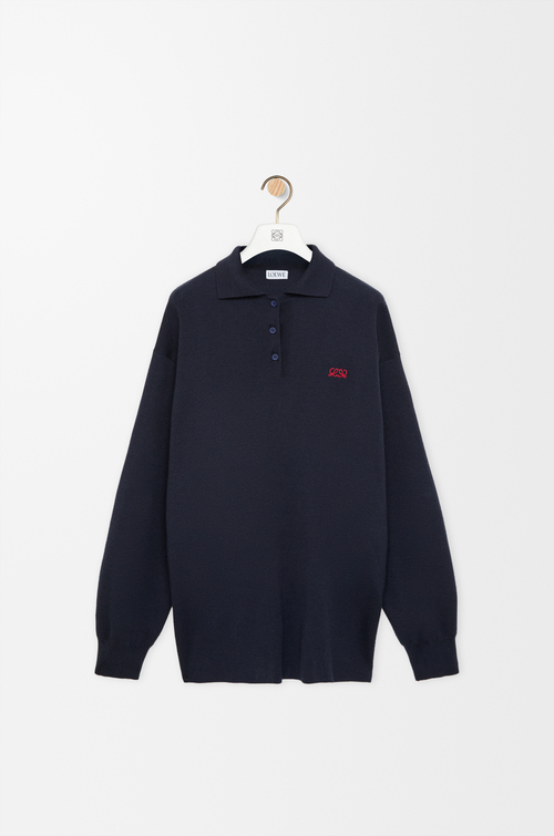 LOEWE Maglia polo in misto cashmere e seta Blu Navy Scuro