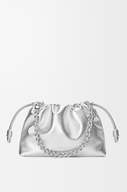 LOEWE Medium Flamenco purse in laminated lambskin Silver