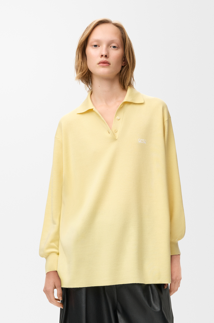 LOEWE Maglia polo in misto cashmere e seta Giallo Chiaro