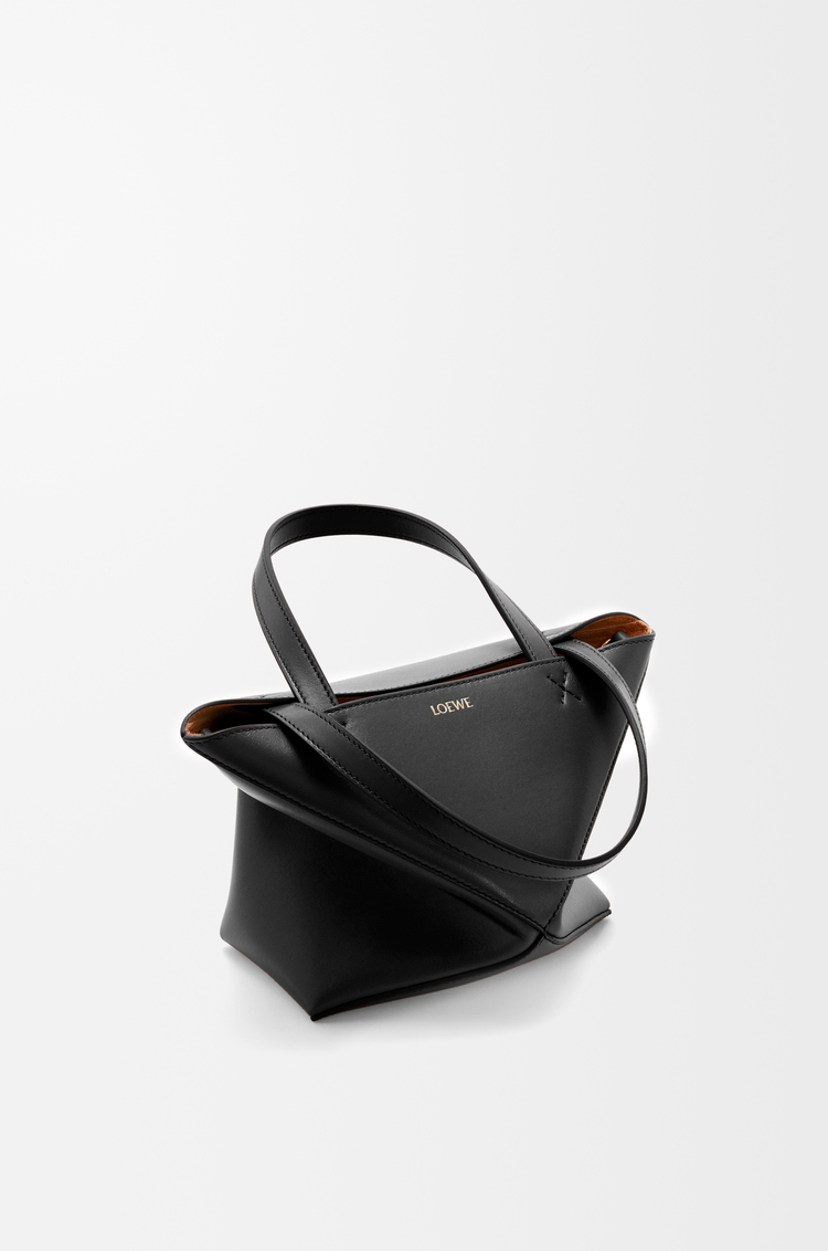 LOEWE Mini Puzzle Fold tote in shiny calfskin Black