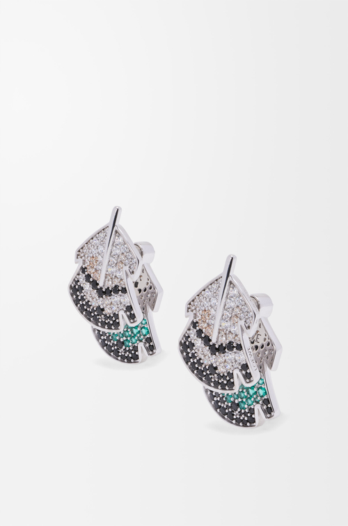 LOEWE Orecchini con piume in argento sterling e cristalli Argento/Bianco
